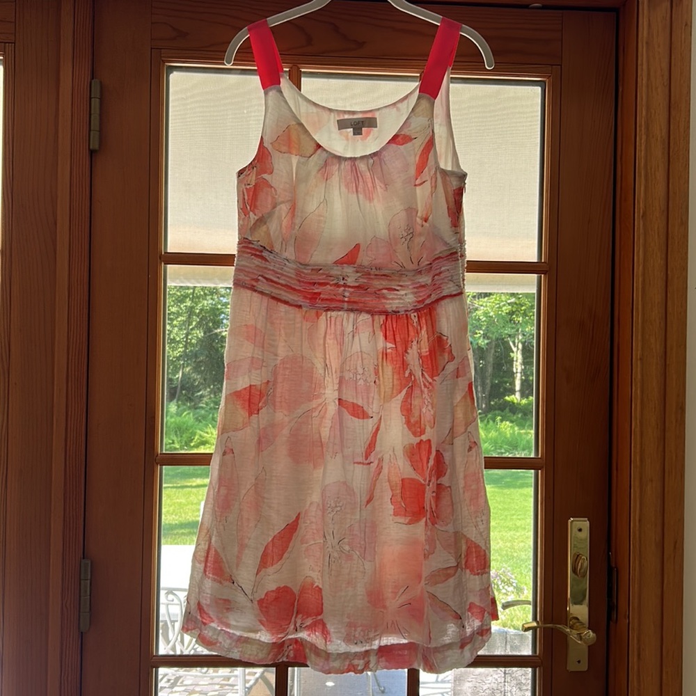 Ann Taylor Loft Linen Dress with Ribbon Straps